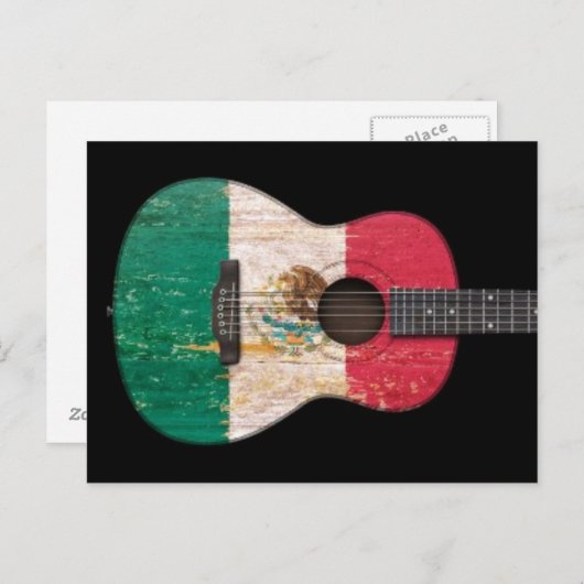 Acoustic Guitar, alt und abgetragen, mexikanische Postkarte (Vorne/Hinten)
