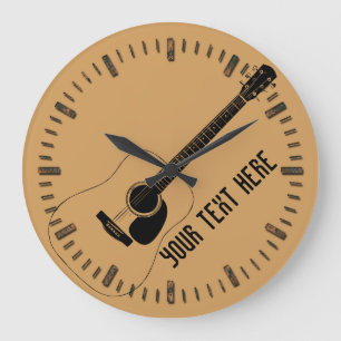 Acoustic Guitar And Your Own Text Große Wanduhr