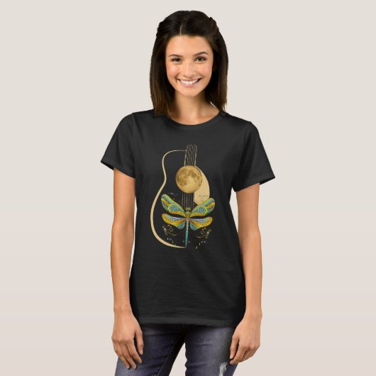 Acoustic Guitar Artistic Dragonfly Music T-Shirt (Vorne ganz)