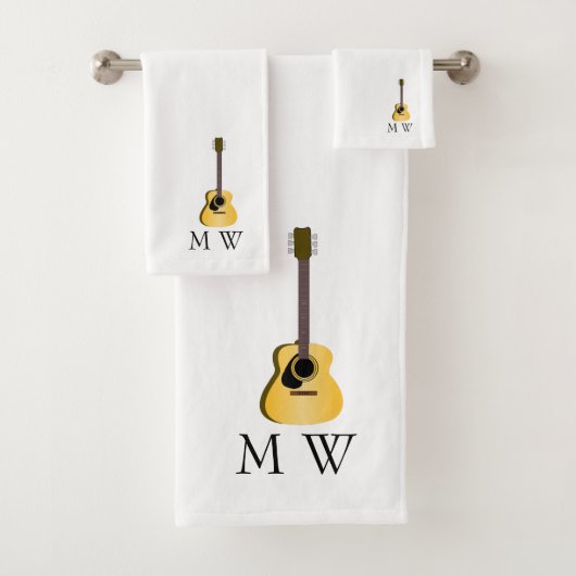 Acoustic Guitar Design Monogrammed Badhandtuch Set (Insitu)