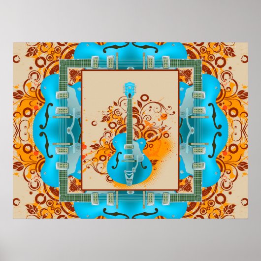 Acoustic Guitar Floral Grunge Vintag Poster (Vorne)