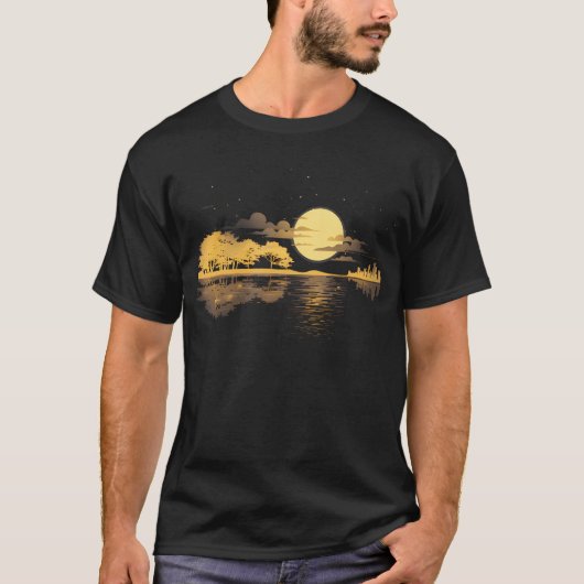 Acoustic Guitar Lake Reflections Nature Moon Guita T-Shirt (Vorderseite)