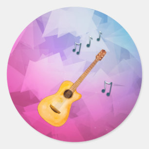Acoustic Guitar Musiknotens Geometrischer Hintergr Runder Aufkleber