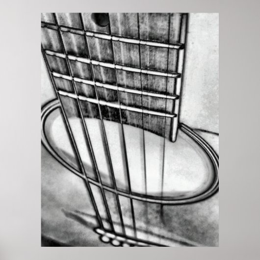 Acoustic Guitar Perspective Strings Schwarz-weiß Poster (Vorne)