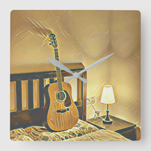 Acoustic guitar player gift quadratische wanduhr