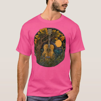 Acoustic Guitar Tree Guitarist Landschaft Natur Mu T-Shirt