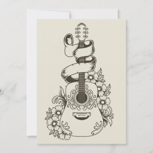 Acoustic Guitar With Flower Ornament Einladung (Vorderseite)