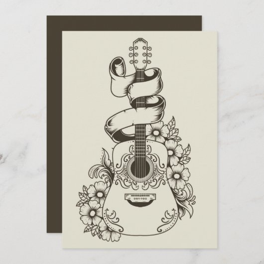 Acoustic Guitar With Flower Ornament Einladung (Vorne/Hinten)