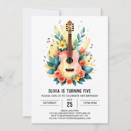 Acoustic Musician's Gitarre Geburtstag Einladung (Vorderseite)
