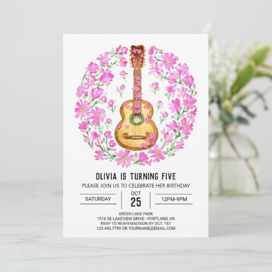 Acoustic Musician's Gitarre Geburtstag Einladung (Stehend Vorderseite)