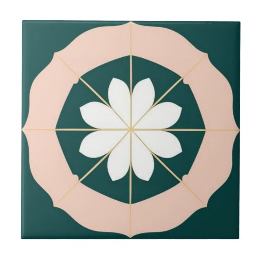 Acqua-grün, weiß und rosa Blumen Fliese (Vorderseite)