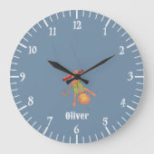 Acrobat Monkey Kid Blue Wall Clock Große Wanduhr (Vorderseite)