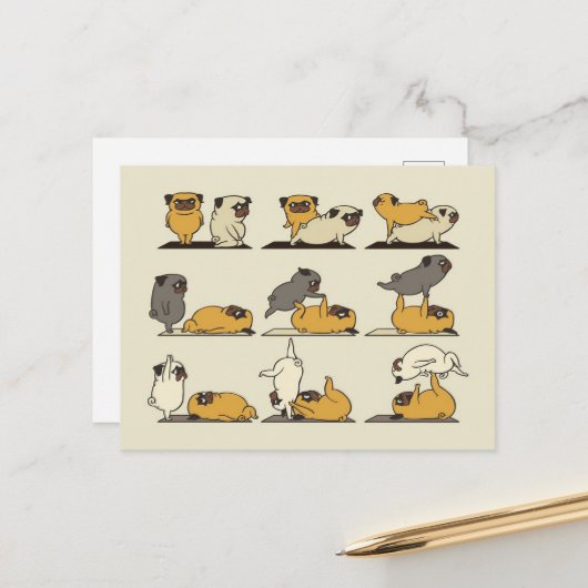 Acroyoga mit dem Mops Französischer Bulldogge Love Ankündigungspostkarte (Vorderseite/Rückseite Beispiel)