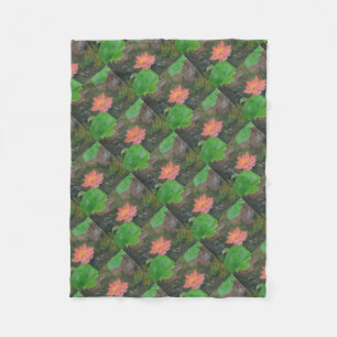 Acryl auf Leinwand, rosa Seerose und grüne Blätter Fleecedecke