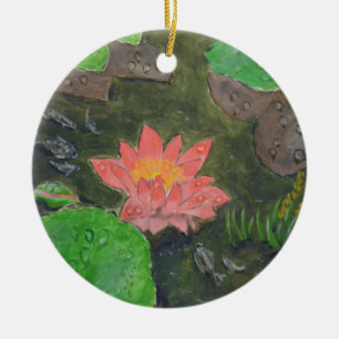 Acryl auf Leinwand, rosa Seerosenblüte Keramik Ornament