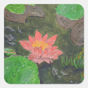 Acryl auf Leinwand, rosa Seerosenblüte Quadratischer Aufkleber