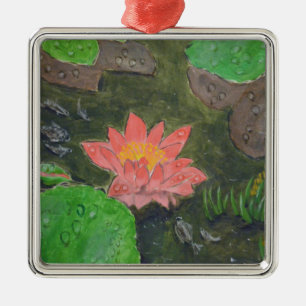 Acryl auf Leinwand, rosa Seerosenblüte Silbernes Ornament