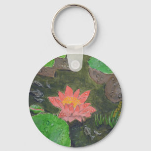 Acryl auf Leinwand, rosa Wasserlilie Blume Schlüsselanhänger