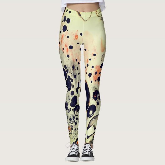 ACRYL GIESSEN WEISSE ORANGE ZELLEN-ABSTRAKTE LEGGINGS (Vorderseite)