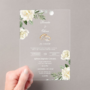 Acryl-Grünweiß-Rosenhochzeit  Acryleinladungen