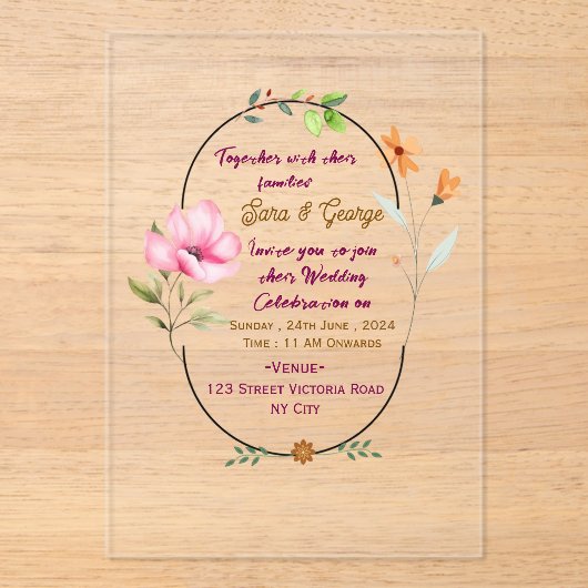 Acryl-Hochzeitskarten Acryleinladungen (Vorderseite)