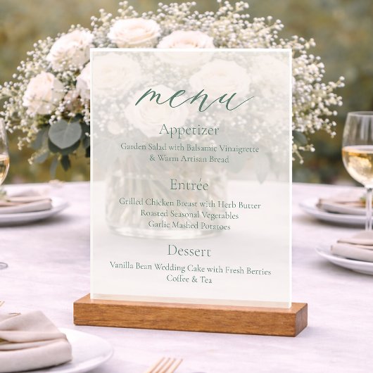 Acryl-Hochzeitsmenü-Schild mit Holzbasis Acrylschild