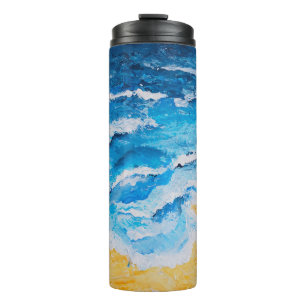 Acryl-Meer- und Strandmalerei auf Zeichenständer m Thermosbecher