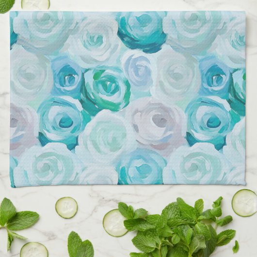 Acryl Rosen in Blau Türkis Farben  Geschirrtuch (Gefaltet)