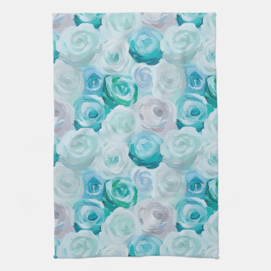 Acryl Rosen in Blau Türkis Farben  Geschirrtuch (Vertikal)