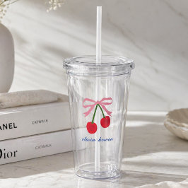 Acryl Tumbler | Kirsch Coquette Bogen Cute Acryltrinkbecher