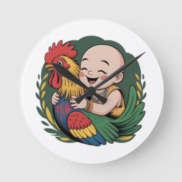 Acryl Wanduhren | Chloe Baby hugs the Rooster