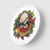 Acryl Wanduhren | Niedlicher Junge mit Lucky Koi (Winkel)