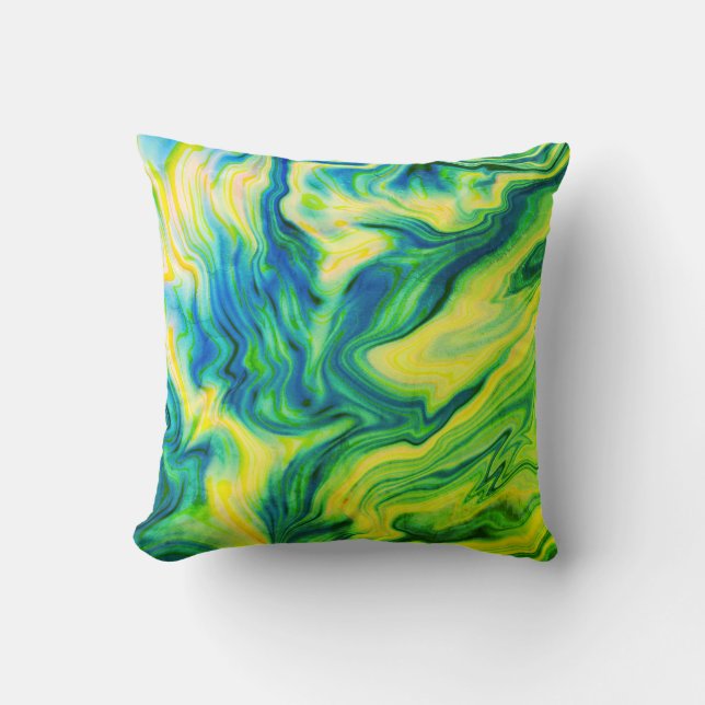 Acrylfarbe, blau, grün, gelb / kissen (Vorderseite)