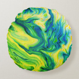 Acrylfarbe, blau, grün, gelb / rundes kissen