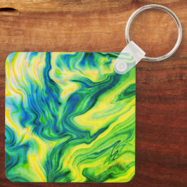 Acrylfarbe, blau, grün, gelb / schlüsselanhänger