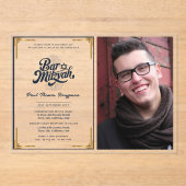 ACRYLIC BAR MITZVAH Foto Blue Gold Elegante Acryleinladungen (Vorderseite)