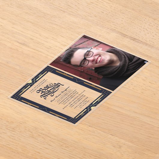 ACRYLIC BAR MITZVAH Foto Navy Gold Elegant Acryleinladungen (Ablage )