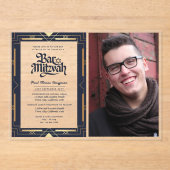ACRYLIC BAR MITZVAH Foto Navy Gold Elegant Acryleinladungen (Vorderseite)