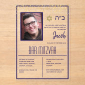ACRYLIC BAR MITZVAH Foto Navy Gold Moderne Elegant Acryleinladungen (Vorderseite)