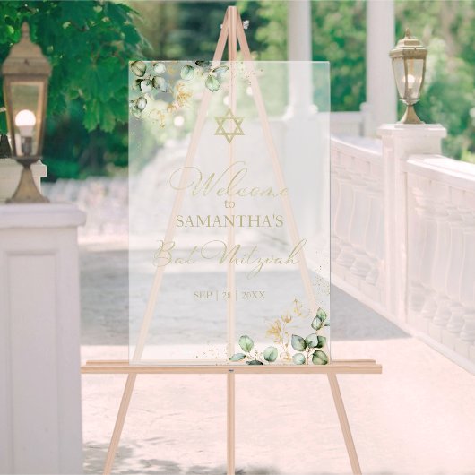 Acrylic Bat Mitzvah Begrüßungszeichen | Eukalyptus Acrylschild