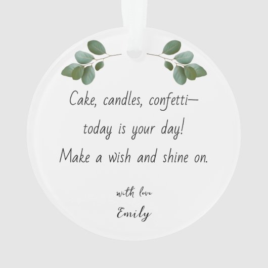 Acrylic Birthday Ornament with Photo & Message (Rückseite)