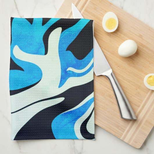 Acrylic Blue Black Liquid Abstraktes Muster Geschirrtuch (Viertel Falte)