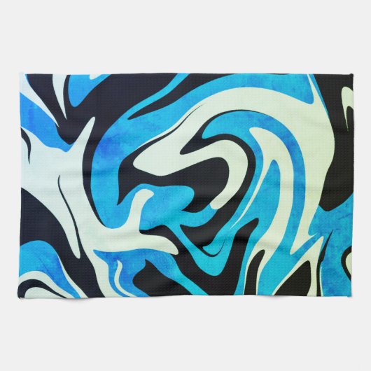 Acrylic Blue Black Liquid Abstraktes Muster Geschirrtuch (Horizontal)