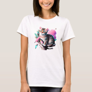 Acrylic Blume Cat Niedlicher T - Shirt