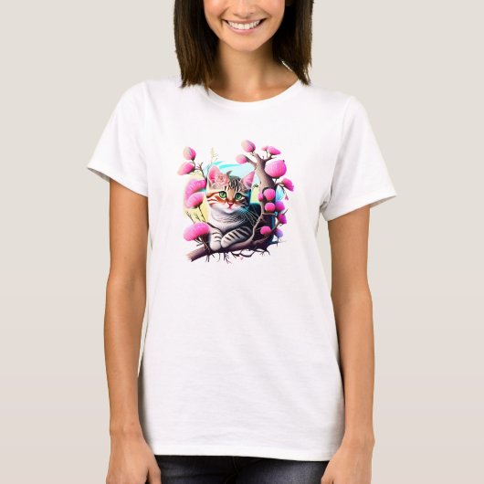 Acrylic Blume Niedlich Cat T - Shirt (Vorderseite)