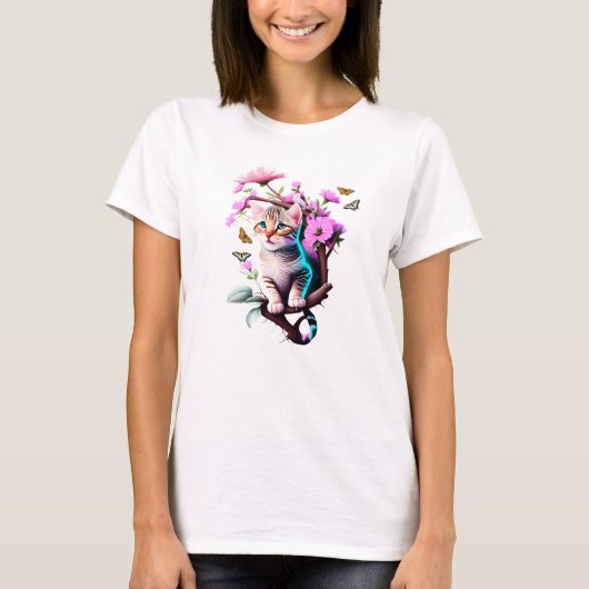 Acrylic Blume Niedlich Cat T - Shirt (Vorderseite)