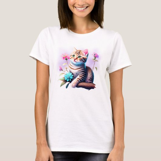Acrylic Blume Niedlich Cat T - Shirt (Vorderseite)