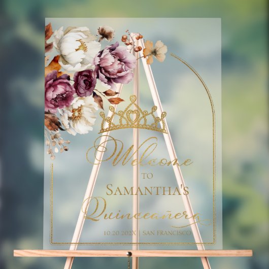 Acrylic Burgundy Fall Quinceanera Begrüßungszeiche Acrylschild (Neutral)