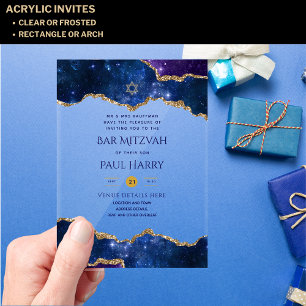 Acrylic Clear BAR MITZVAH Galaxy Starry Night Blue Acryleinladungen