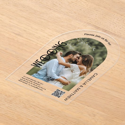 ACRYLIC Foto Wedding Einladungen Moderne QR Code U (Ablage )